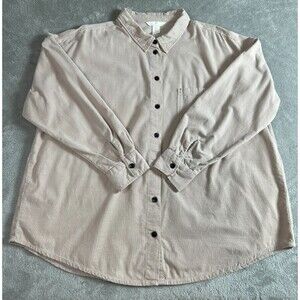 H & M Corduroy Button Down Shirt Women's L Beige 100% Cotton Oversized Neutral